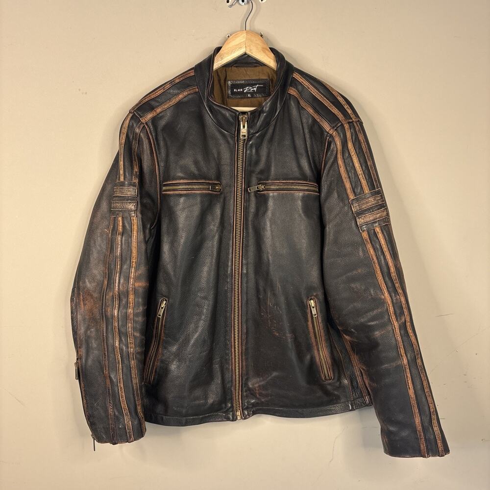Vintage Black Rivet Moto Style Genuine Leather Jacket Men’s Size XL